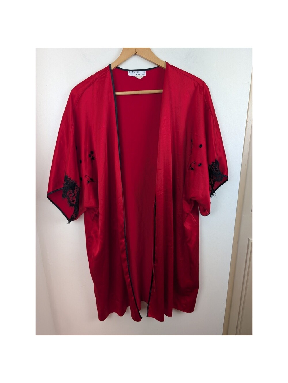Josie By Natori Large Robe Red Black Lace Vintage Satin Sexy *See Description*